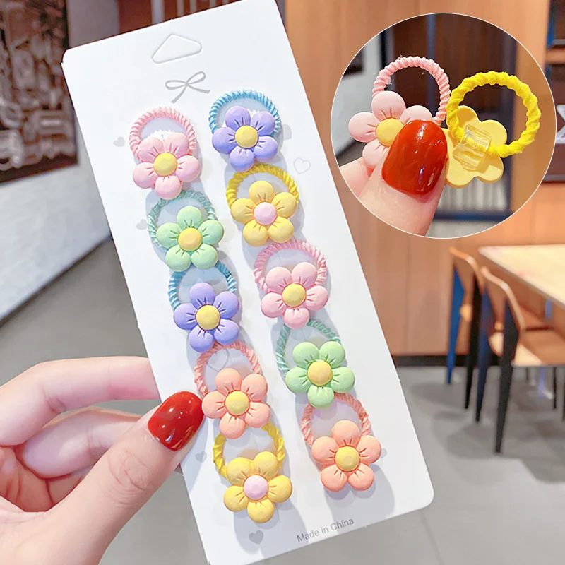 10Pcs/Set Baby Girl Cartoon Flower Elastic Hair Bands Ponytail Holder Children Scrunchies Hair Ties Headwear Kids Hair Accessory