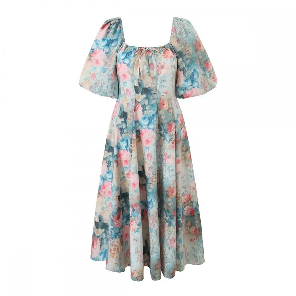 

Платье-туника с градиентным принтом женское, элегантное пляжное элегантное платье с квадратным вырезом и широкой юбкой с цветочным принтом, лето