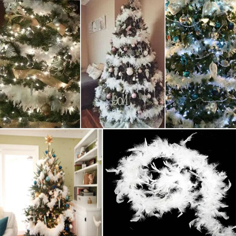 Hidyliu Christmas Tree White Feathers with Christmas Ribbon Party Garland  Decoration