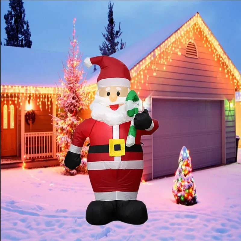 1.2M Christmas Decoration Crutch Santa Claus Inflatable Toy with LED Lights Outdoor Inflatable Model Ornament Party Garden Decor inflatable decoration toy