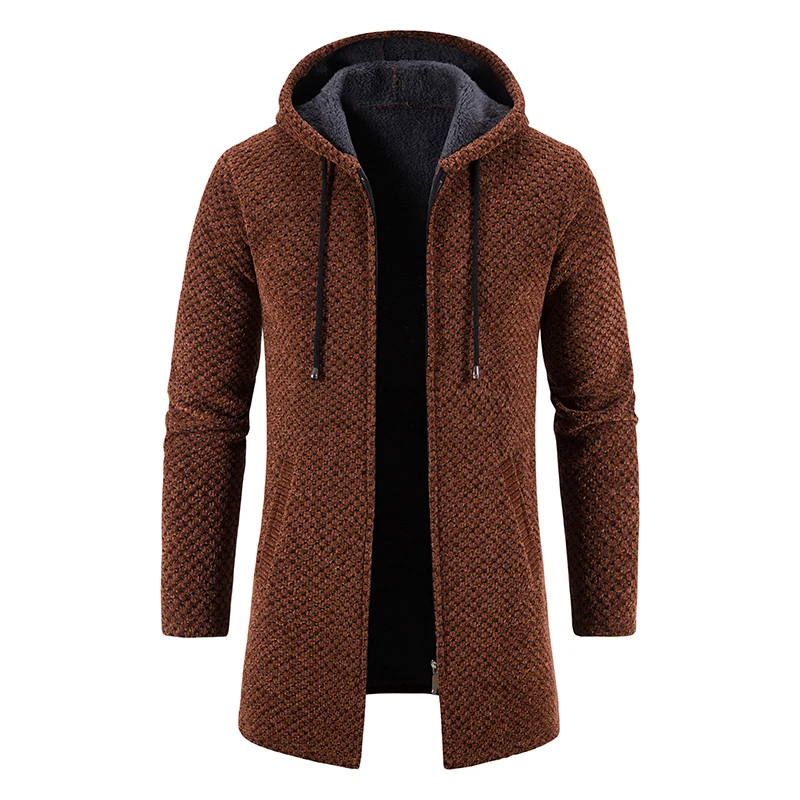 Men's Winter Thicken Sweatercoat Fleece Cardigan Jacket Male Slim Sweaters Long Hooded Sweater Warm Outwear Coats