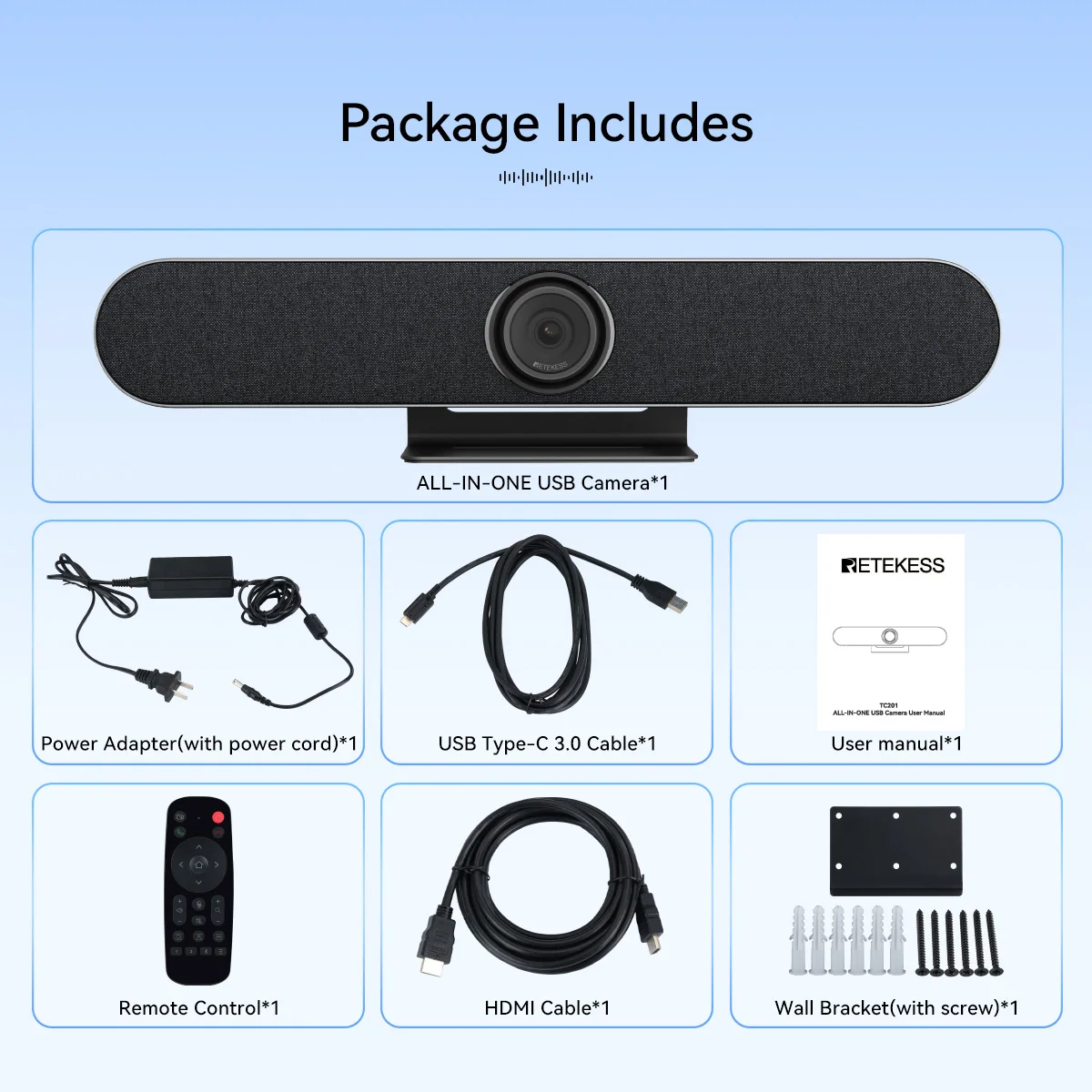 Retekess TC201 Conference Video Camera USB HDMI 4K ultra HD Camera Compatible with Multiple Systems for Meeting Live Streaming