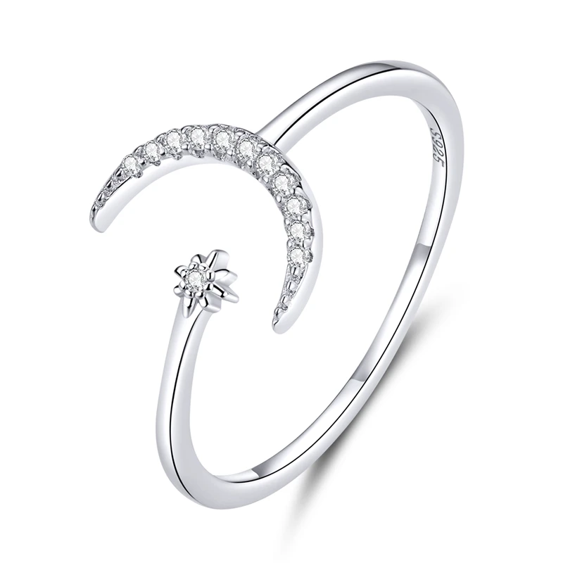 Elegant Adjustable Sterling Silver Zircon Open Ring