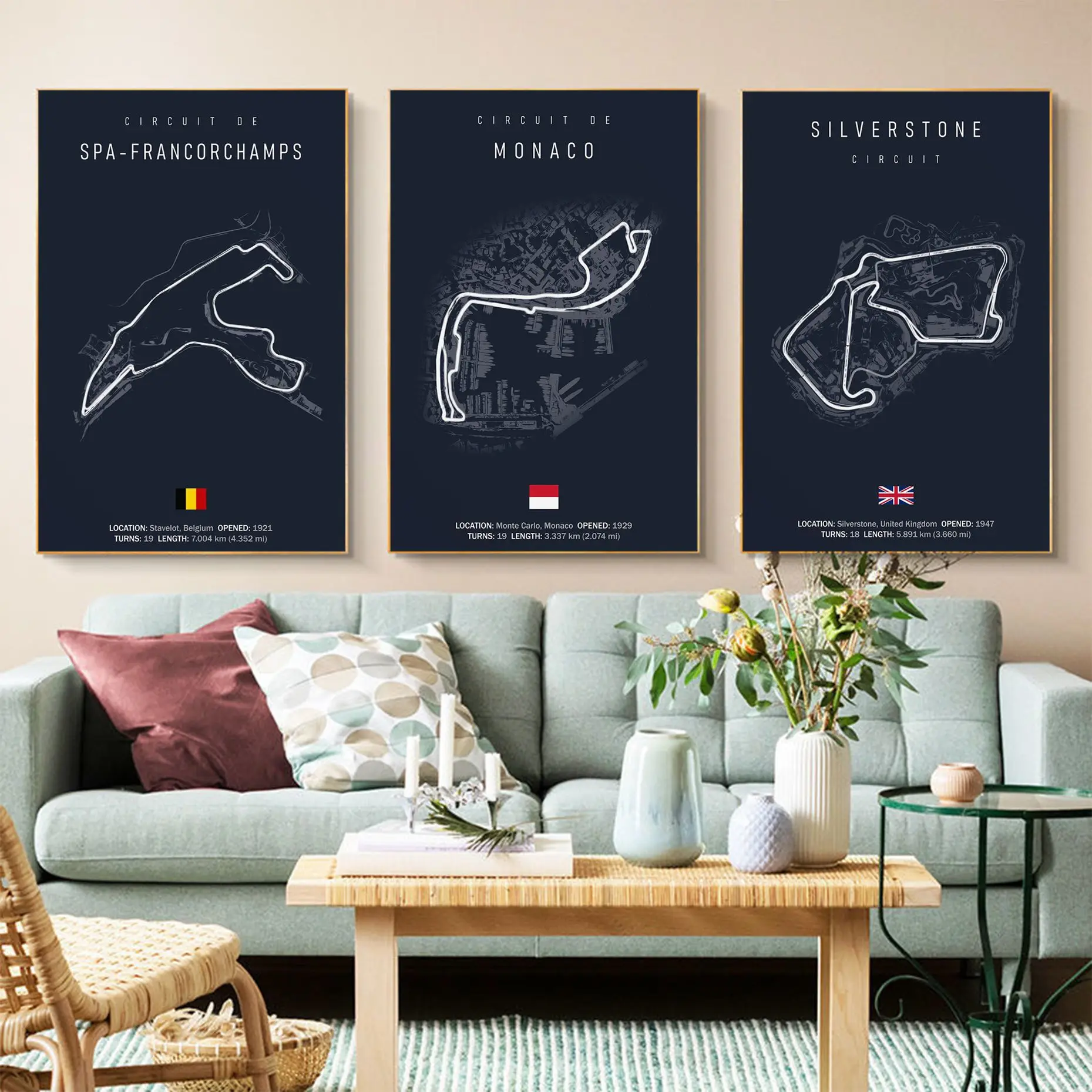 

Formula 1 Imola Monaco Track Circuit Classic Movie Posters Vintage Room Bar Cafe Decor Room Wall Decor
