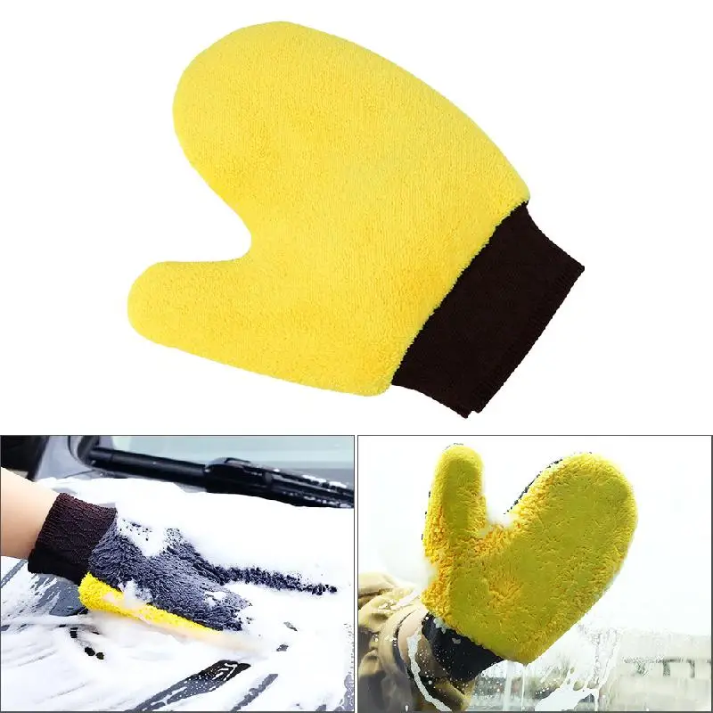 Car Wash Cleaning Glove Brush Thick Double-faced Microfiber Coral Fleece Gloves Cleaning Mitt Auto Wax Detailing Care Brush