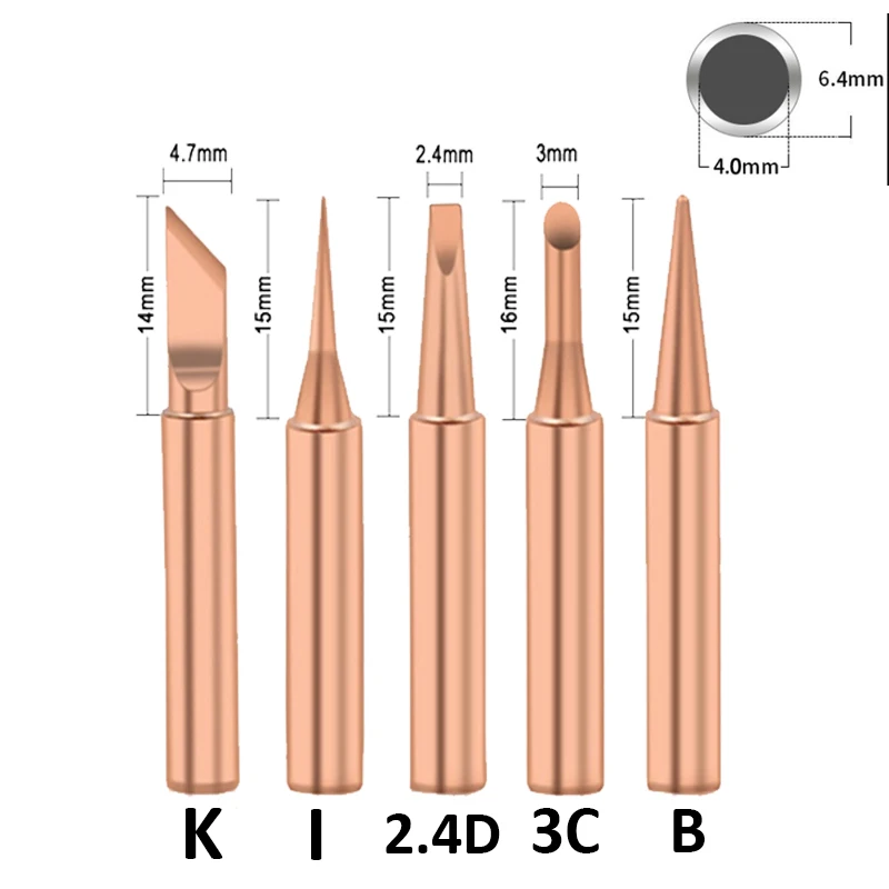 Pure Copper Soldering Iron Tip I + B + K + 2.4D + 3C Soldering Station Solder Iron Welding Tip Head Top Sting BGA Lead-free Tools 1/5pcs soldering iron kit soldering iron set electric soldering iron soldering iron