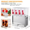 Commercial Beverage Dispenser, 4 Tanks 10.56 Gallon 40L Commercial Juice Dispenser, 10 Liter Per Tank, 380W Stainless Steel Food 5