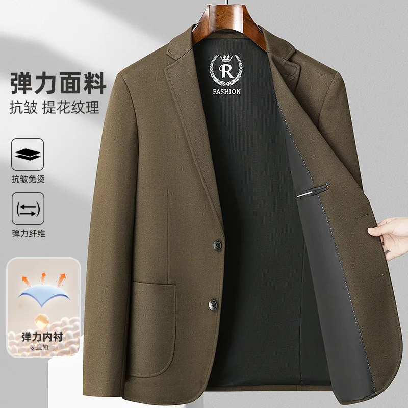 Men's Suit Jacket 2023 Autumn Winter Camel Fashion Office Wear Male Blazer Single Breasted High-quality Business Casual Man Coat