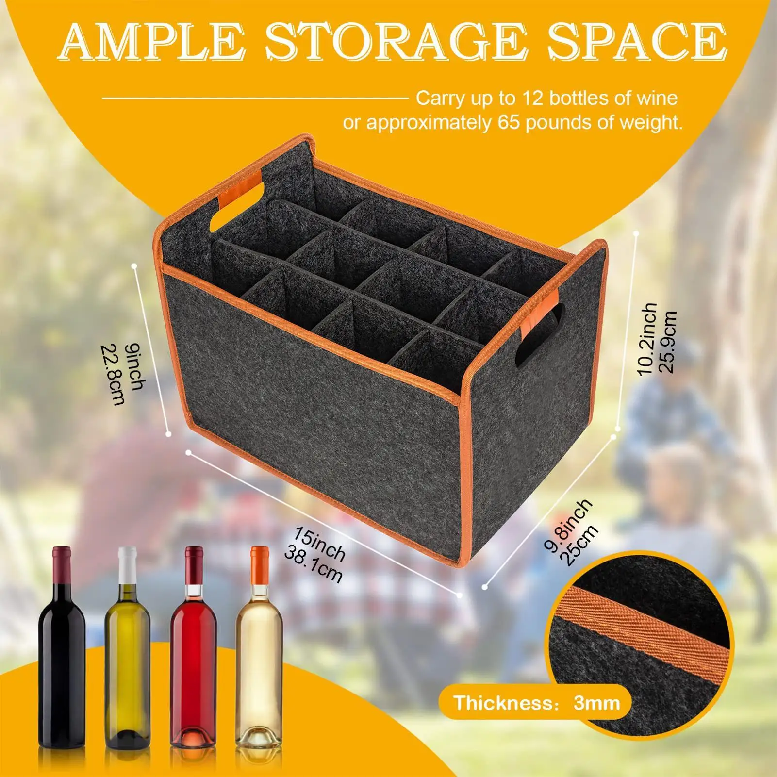 Wine Travel Bag 12-Bottle Felt Wine Carrier Storage Box with Divider Liquor Bottle Tote with Comfort Handle Portable Wine Tote