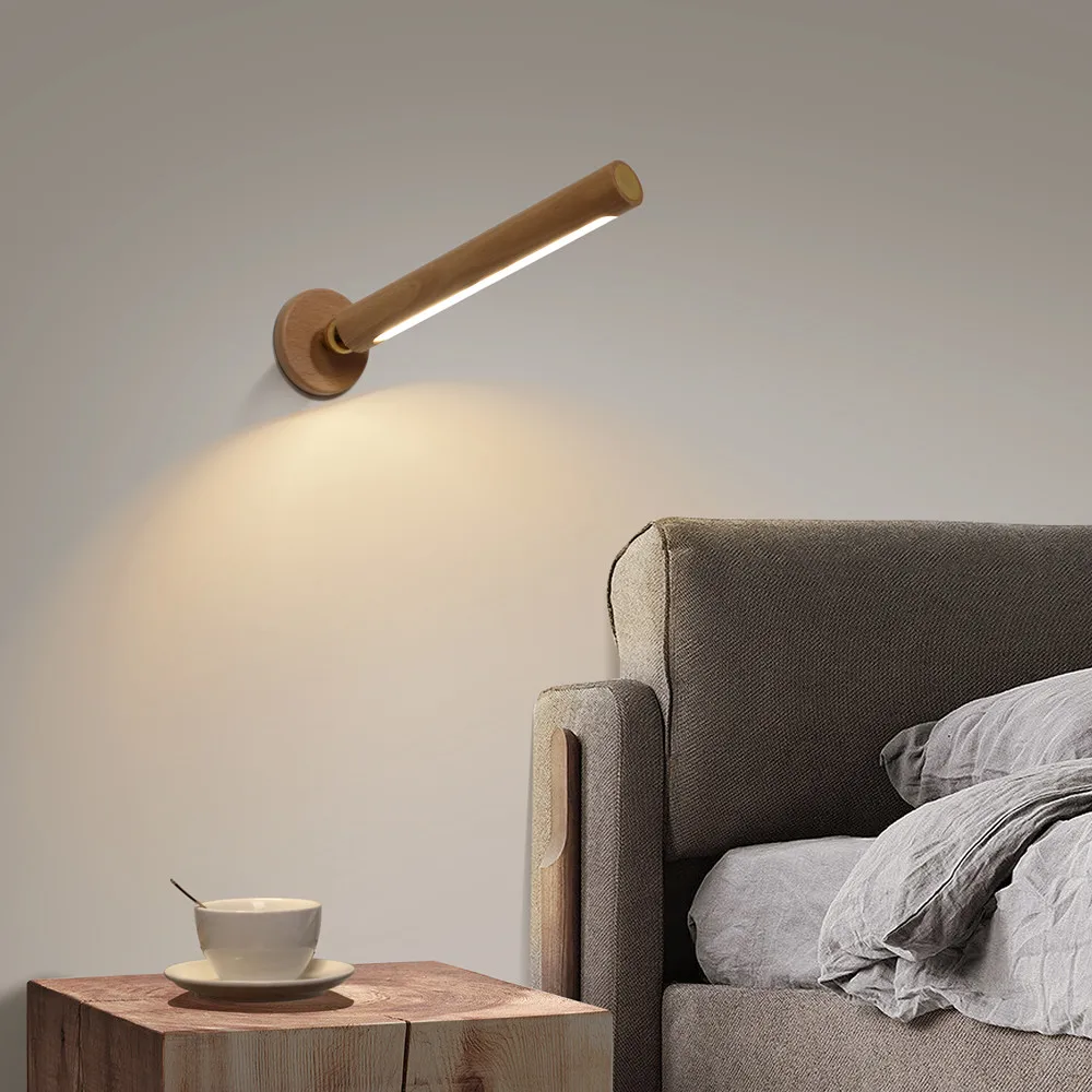 

360° Rotatable Adjust Wood Wall Lamp USB Charging Touch Control Stepless Dimming Sconce Corridor Night Light