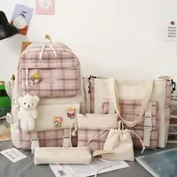 Backpack Japanese Cute Plaid Primary School Schoolbag Women's Korean Version Trend Backpack Five Piece Set Backpack 1