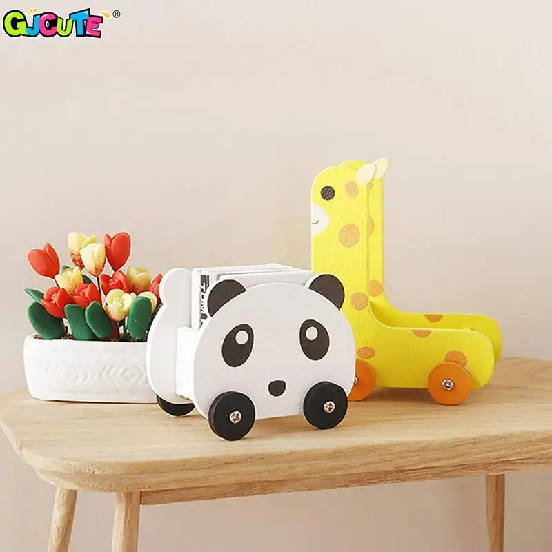 1:12 Dollhouse Miniature Panda Trolley Giraffe Storage Rack Model With Wheel Furniture Decor Toy Doll House Accessories