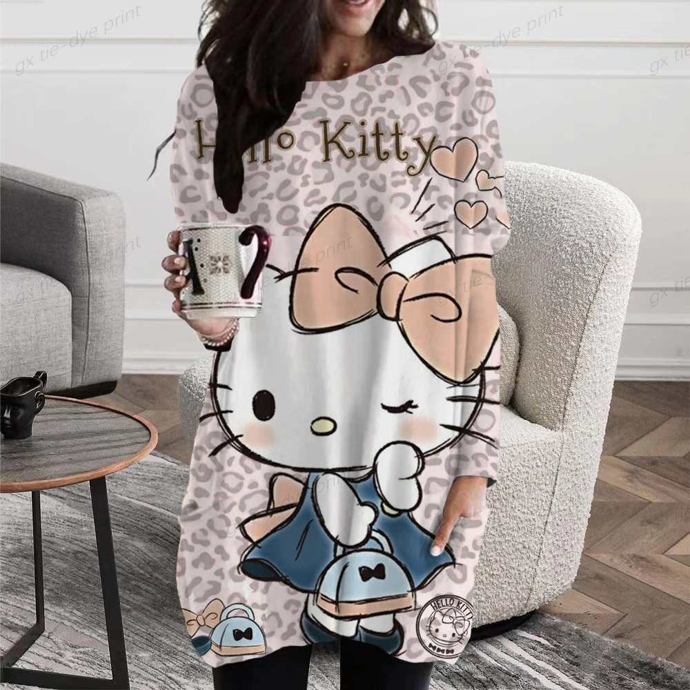 

Spring Autumn Women's Clothing Hello Kitty Printing Long Sleeve T-Shirts Ladies Fashion Oversized Casual Tops Cartoon Tee Shirt