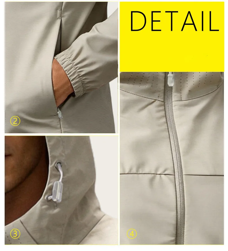 Outdoor-Softshell-Jacke mit Reißverschluss und Kapuze, neue wasserdichte Jacke für Herren, Windjacke, Frühlings- und Herbstmäntel, Wandern, Camping, leichte Jacke – Detail 3