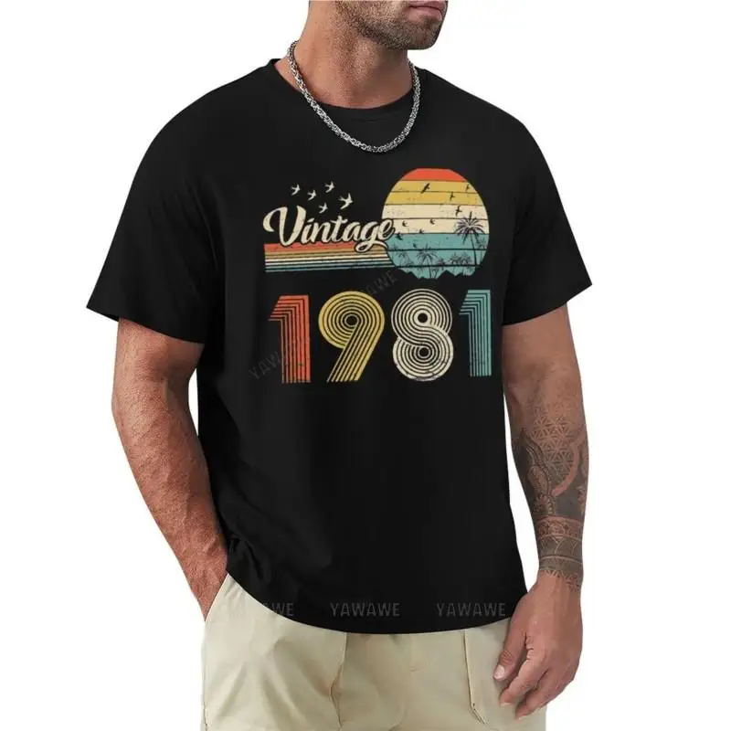 

black t-shirts Vintage 1981, Born in 1981 Birthday Retro Design,40th Birthday Gift, 40 Years Old T-Shirt crew neck teeshirt