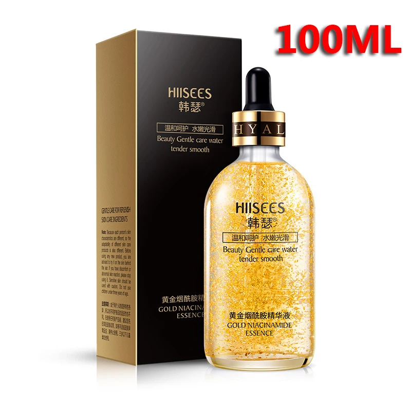 Óleo de Essência Facial Dourado 24K, Ácido Hialurônico, Soro Hidratante Acne, Cremes Clareantes, Anti-envelhecimento, Cuidados com a Pele Rugas, 30-100ml
