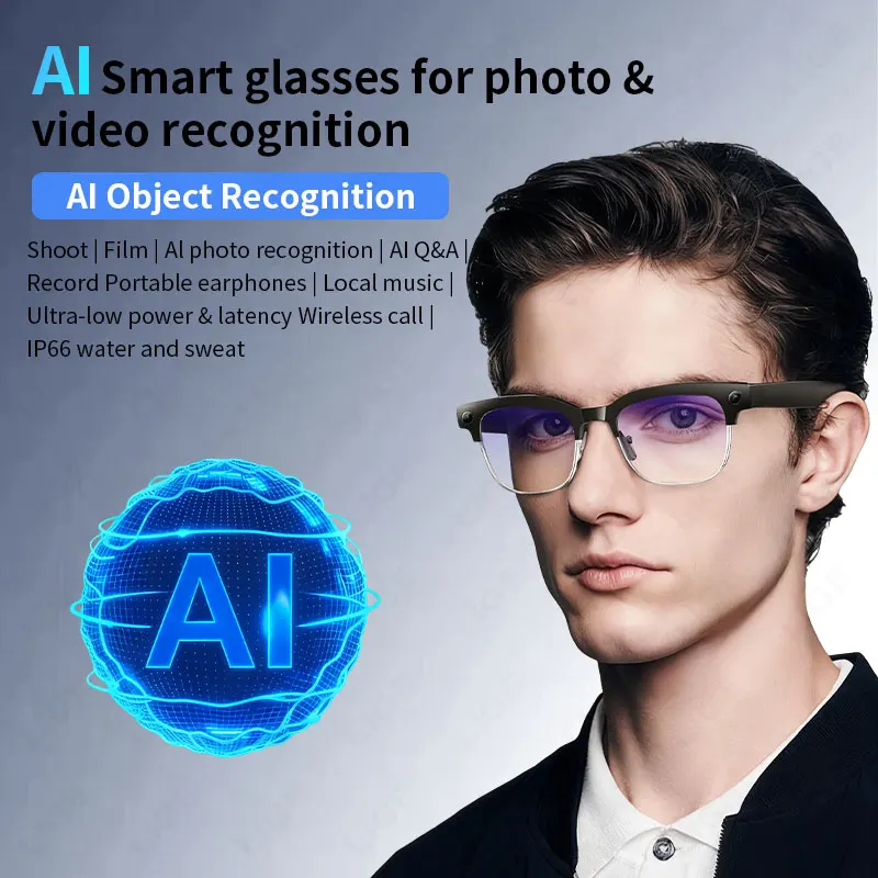 Men Smart Glasses Camera Video Recording AI Intelligent Interactive Translation Smart Sunglasses Bluetooth Call Music Eyeglasses