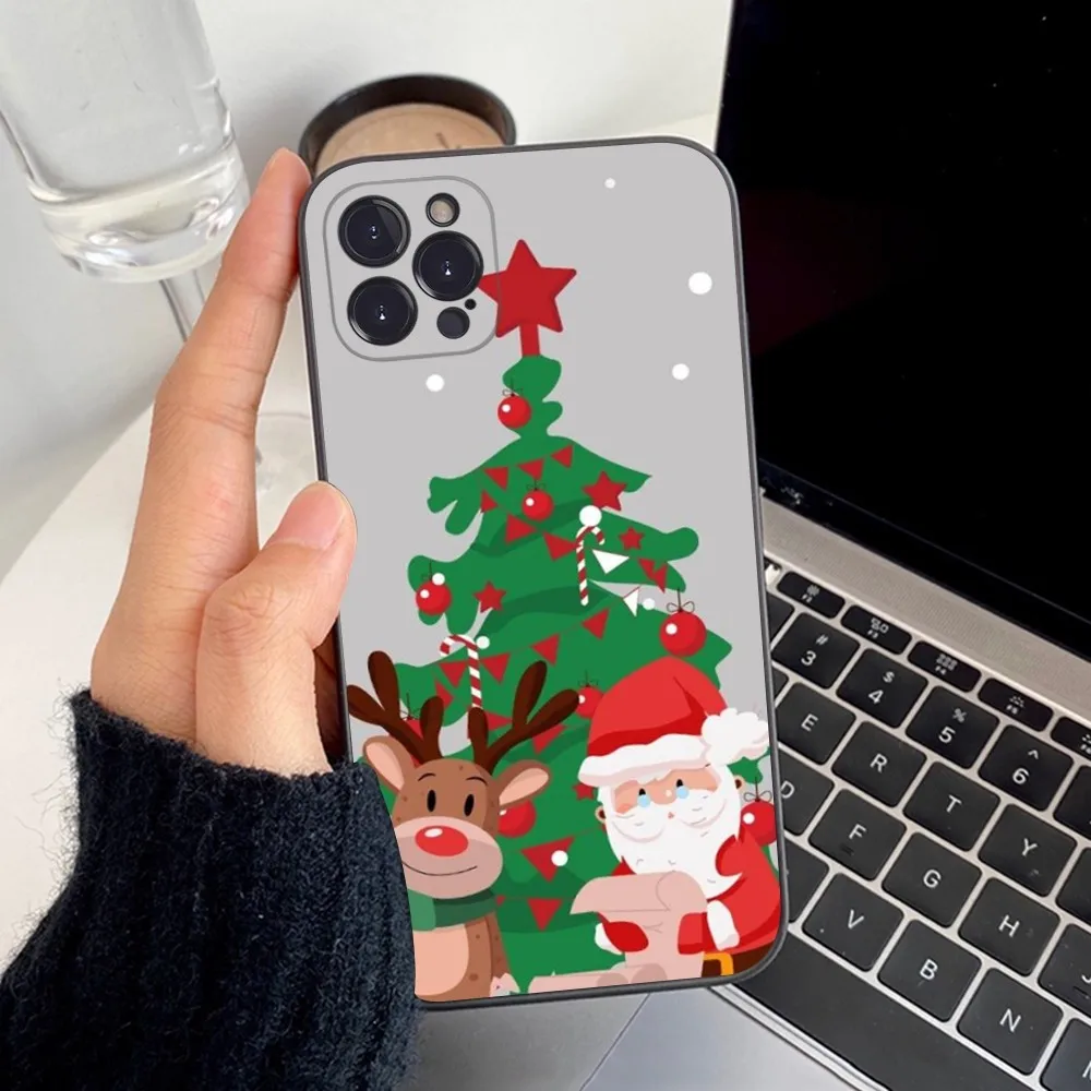 thumbnail image 1 of Funda de teléfono de Año Nuevo de dibujos animados de Navidad para iPhone 15 14 11 12 13 Mini Pro XS Max Cover 6 7 8 Plus X XR SE 2020 Funda Shell, 1 of 5