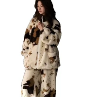 Pajamas Women's Autumn and Winter New Flannel Loungewear Coral Fleece Thickened Fleece Polka Dot Zipper Warm Clothes Set - Image 5