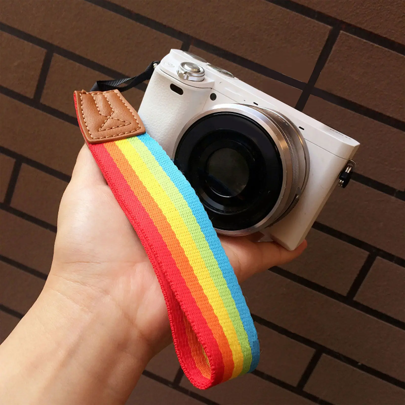 레인보우 스트라이프 카메라 손목 스트랩 DSLR 미러리스 여행 하이킹 캠핑용 범용 조절 가능 안전 손목 스트랩