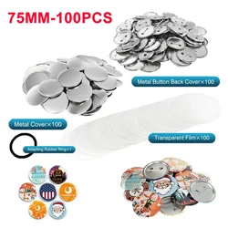 Versatile Round Metal Badge Pin Button Making Supplies - 100 Sets (100pcs-75mm)