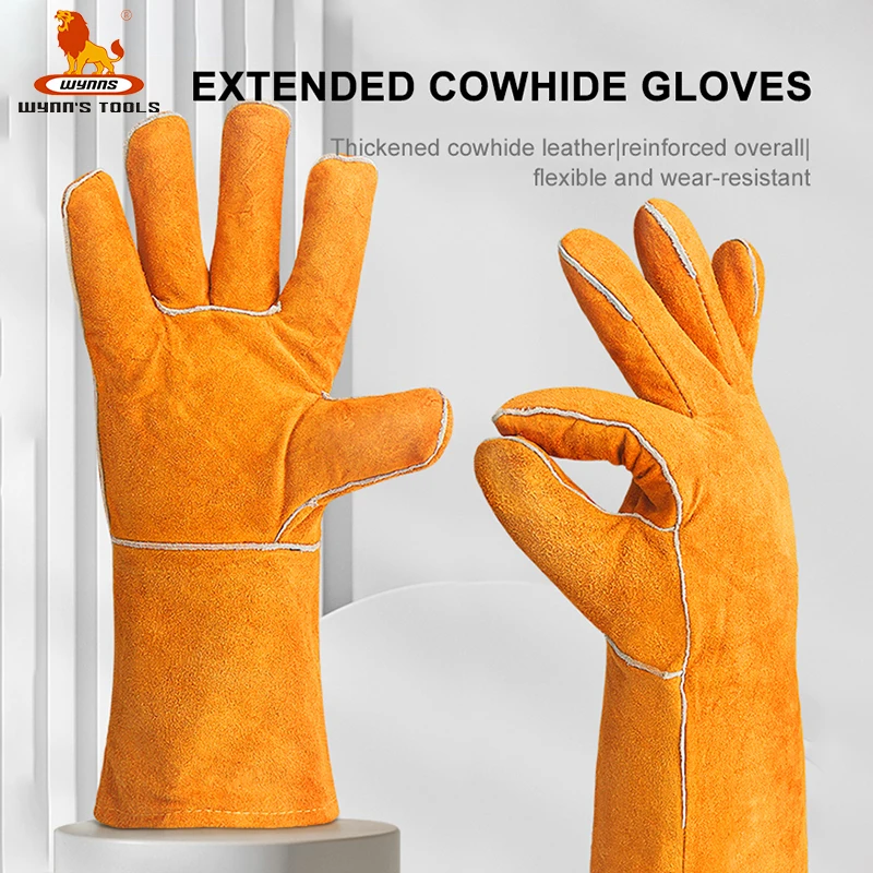 Work Gloves 1 Pair Leather Work Gloves Cowhide Working Glove Stick Welder Heat Fire Resistant Mitts for Welding Cutting Hand Tools