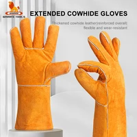 WYNN'S 1 Pair Leather Work Gloves Cowhide Working Glove Stick Welder Heat Fire Resistant Mitts for Welding Cutting Hand Tools 1