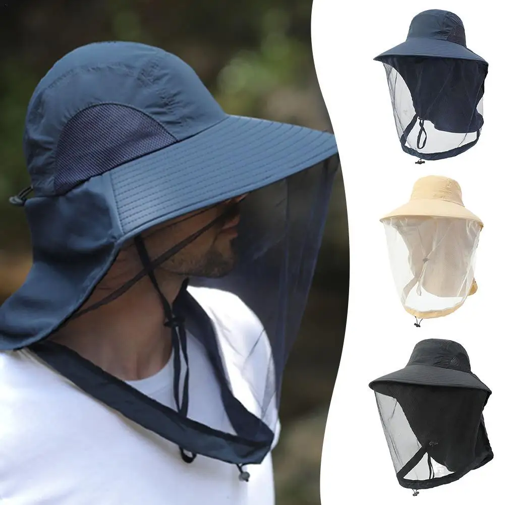 Summer Insect Proof Cap Mosquito Hat Unisex Face Neck Protection Bucket Hat Outdoor Fishing Jungle Farm Fishing Sun