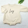 Embroidered Name Newborn Baby Girl Boy Solid Color Cotton Romper Infant Toddler Long Sleeve Jumpsuit Spring Hoodie Baby Clothes 5