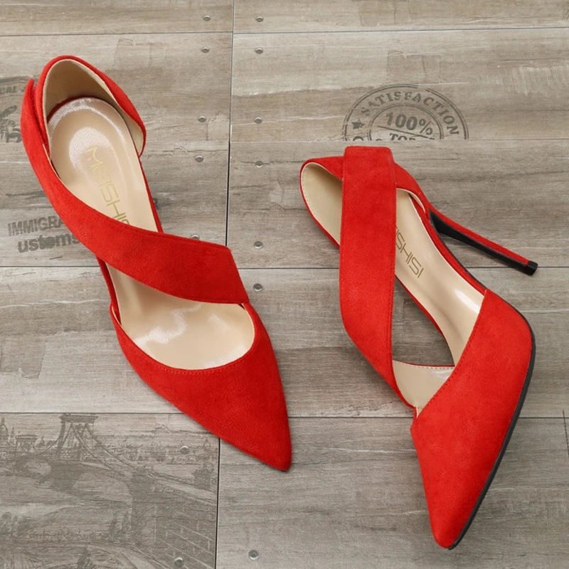 

Women Pumps Thin Heeled Shoes Sexy Kid Suede Leather High Heels Pointed Toe Fashion Wedding Shoes Summer Pumps Female H0041