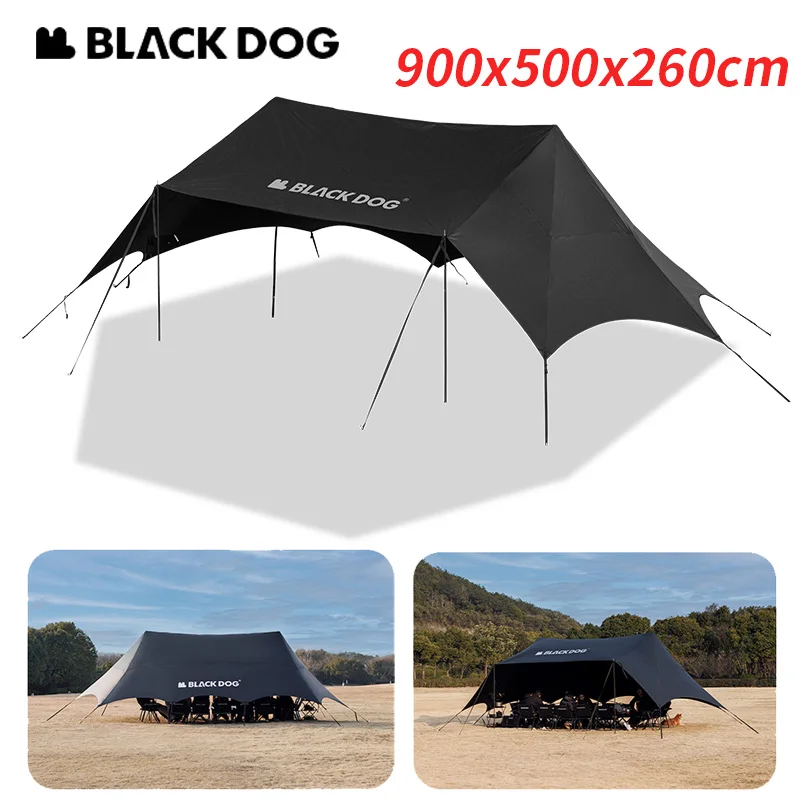 Naturehike BLACKDOG Outdoor Canopy with Twin Peaks Black Coated Tent Octagonal Sun Shelter Rainproof 45㎡ Large Camping Awning