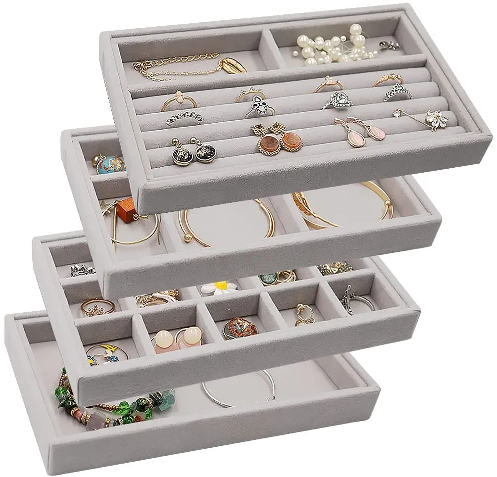 Velvet Jewelry Display Tray Case Stackable Exquisite Jewellery Holder Portable Ring Earrings Necklace Organizer Box Hot Sales