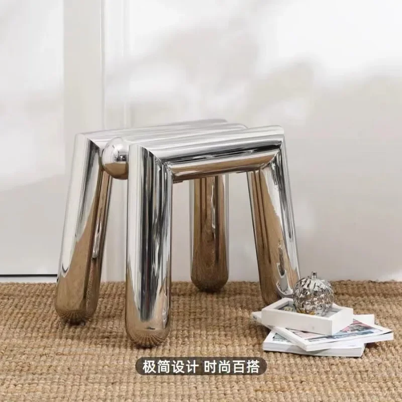Furniture Stainless Steel Shoes Stool Mobile Design Living Room Shelf Tea Table Hallway Ottoman Low Stools Bedroom Makeup Stool