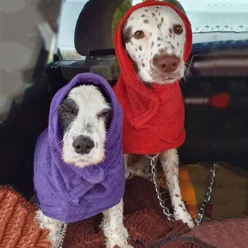 Absorbent Hooded Dog Bathrobe Towel Quick Drying Pet Towel for Bath Beach Trips Grooming Soft Bath Robe Towel Coat S-XL 1