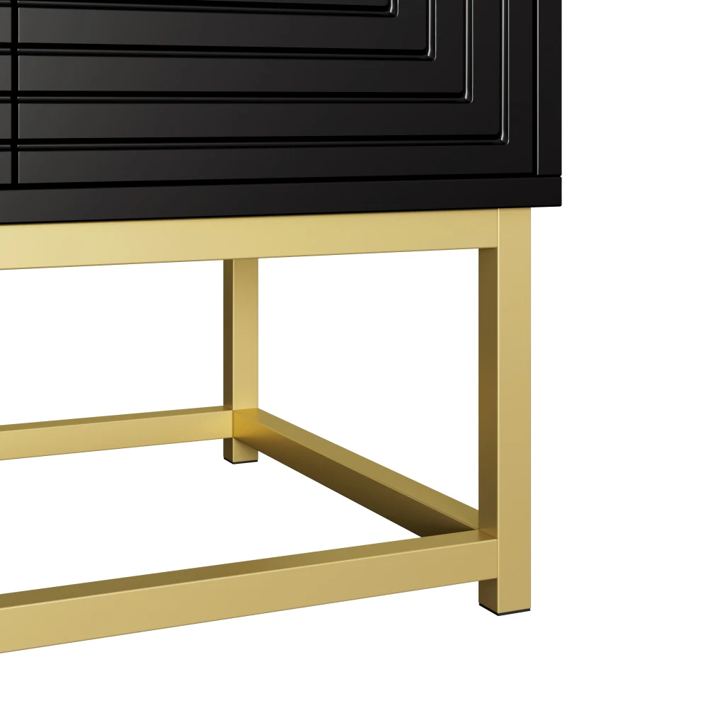 PINGGO Moderner Schwarzer Aufbewahrungsschrank 3 Doppeltüren Matte Oberfläche Sideboard für Wohnzimmer Esszimmer Büro – Detail 16