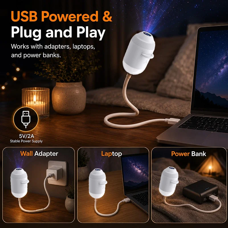 Galaxy Starry Sky Night Light Projector - USB Powered 2-in-1 Ceiling and Room Decor
