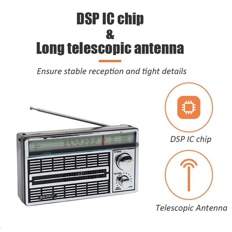 Portable Full Band Radio Retro FM/AM/SW Radios Receiver with 52mm Dynamic Speaker DSP IC Chip USB Charging&Battery Power Supply