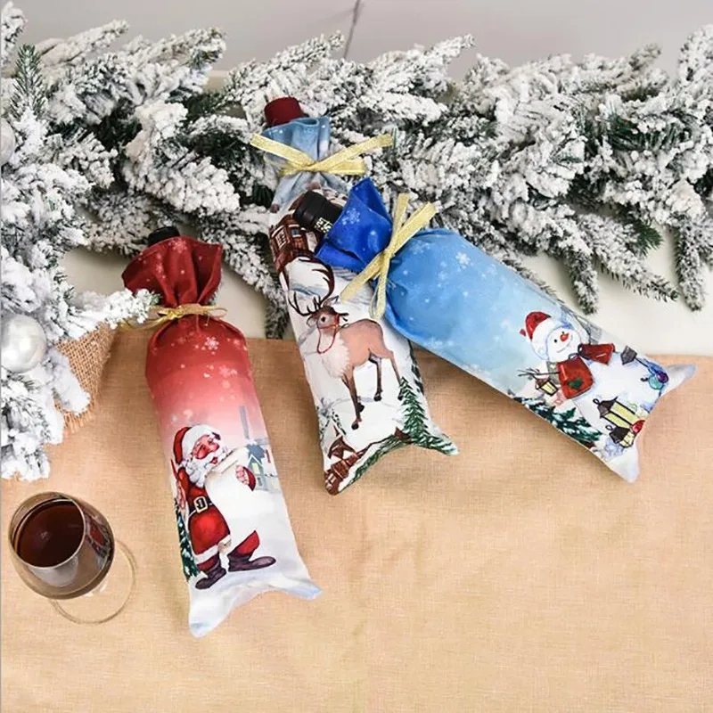 Wine Bottle Cover Christmas Non-woven Sequins Santa Claus Snowman Ornaments