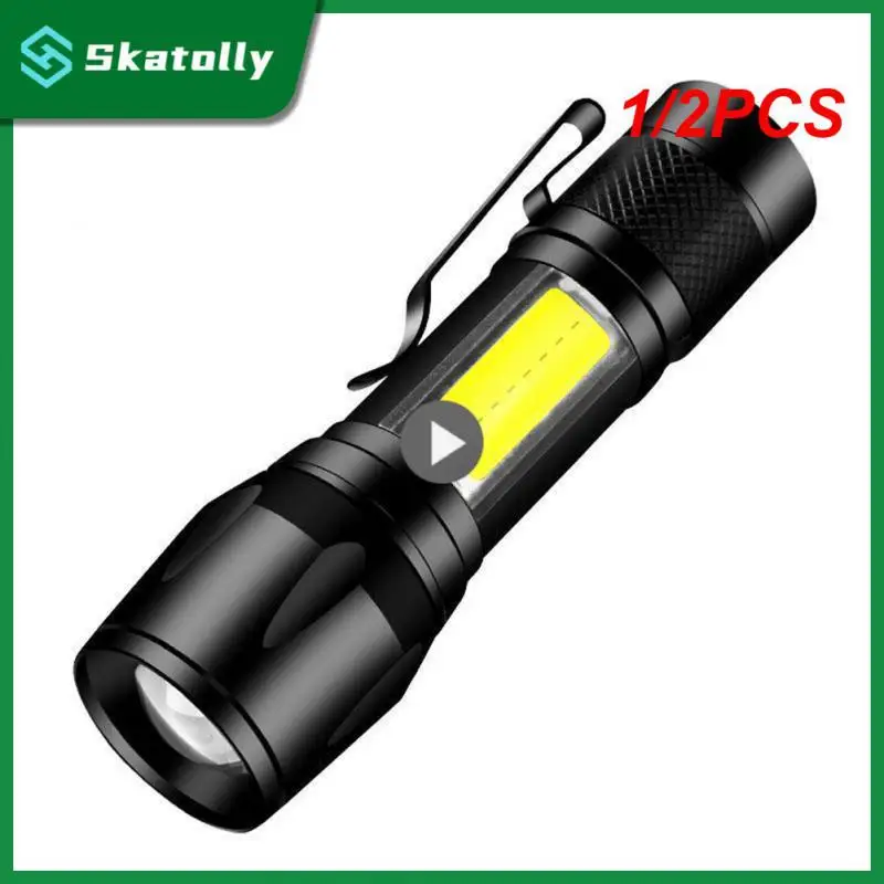 줌 미니 LED 손전등, XP-G Q5 플래시 라이트 랜턴, 휴대용 충전식 눈부심 COB 손전등, 야외 캠핑, 1 개, 2 개