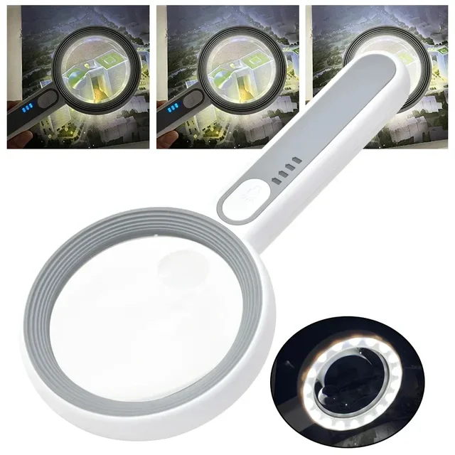 Rechargeable 12X Portable Magnifying Glass with LED Light for Seniors Reading Jewelry Craft Coin Stamp Inspection Repair 2