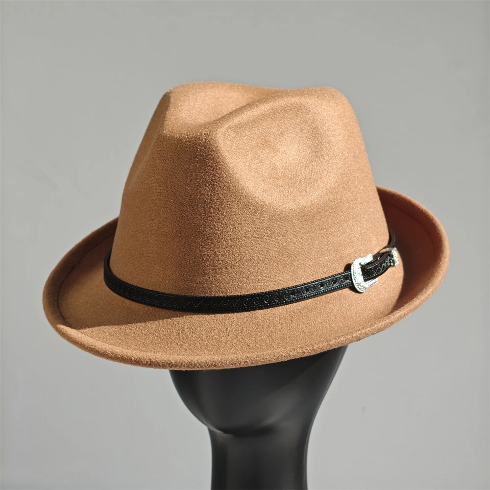 Filz-Panama-Fedora-Hut, kurze Krempe, Trilby, flacher Hut für Männer und Frauen, Homburg-Kirche, Jazz-Hut, verstellbar – Detail 20