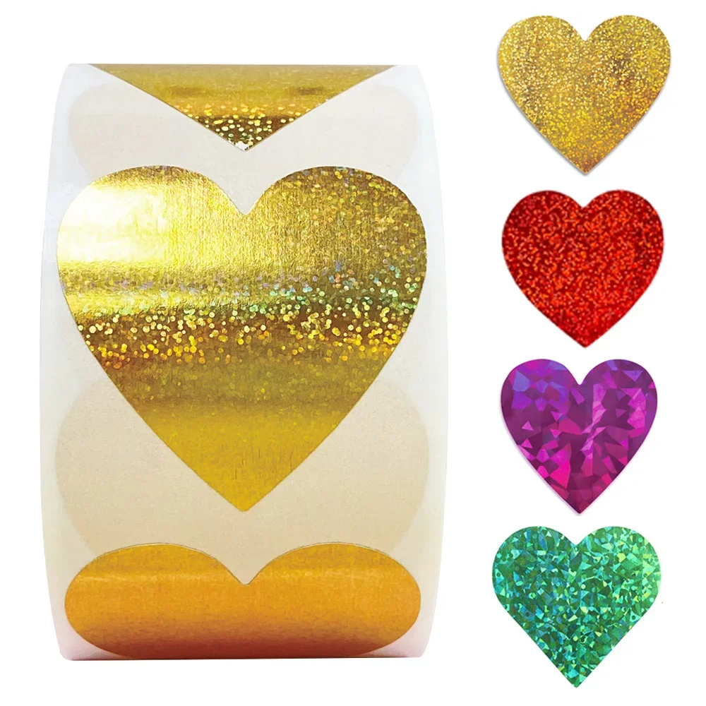 500Pcs Valentine's Day Colored Glitter Stickers Heart-shaped Decorative Labels Love Decoration for Wedding Anniversary Stickers