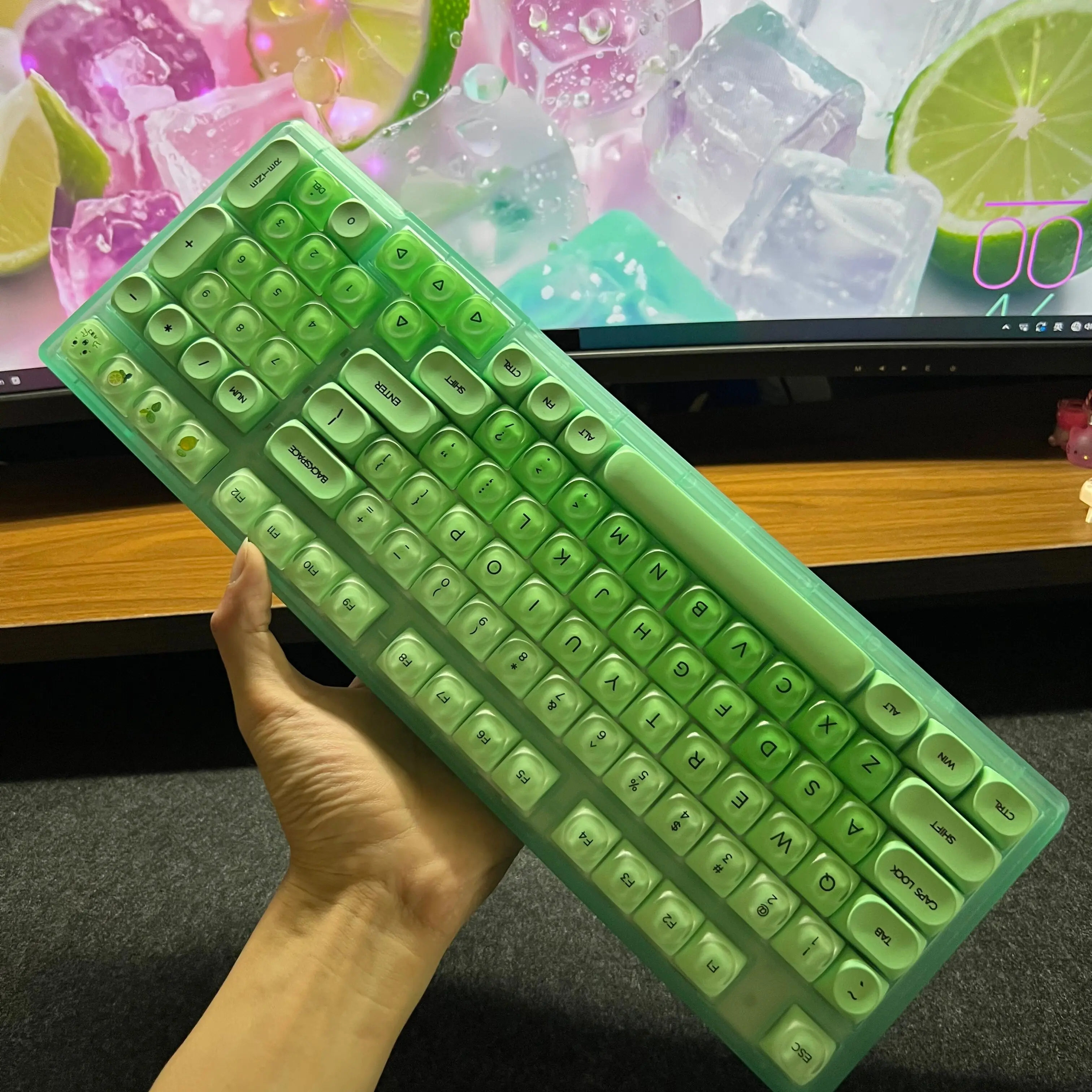 젤리 그린 테마 기계식 키보드 블루투스 무선 트라이 모드 맞춤형 핫 스왑 RGB 인체공학적 사무실 게임용 키보드 선물