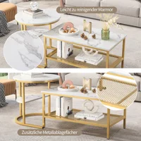 Ensemble Comanlia de 2 tables basses modernes avec pieds en métal doré, aspect marbre, table d'appoint en bois pour salon et chambre à coucher 4