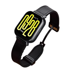 Elegant Leather Strap with Metal Magnetic Buckle - Premium Watchband Replacement for Redmi Watch 5 Active (Black)