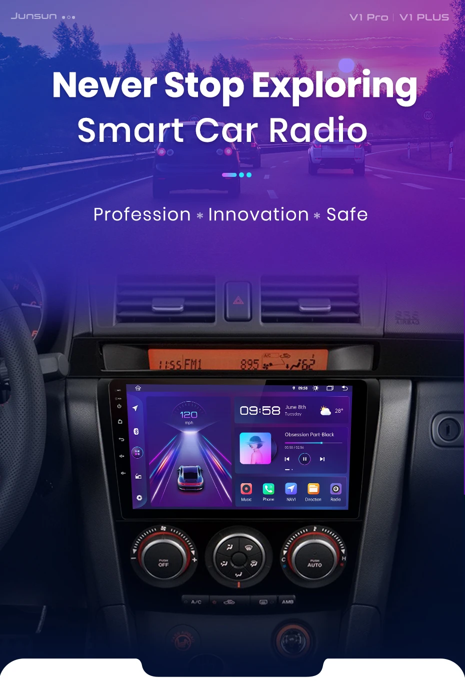 Android Autoradio für Mazda 3 bk 2004-2009 9 Zoll GPS Navigation Carplay DSP Bluetooth FM Lenkradbedienung