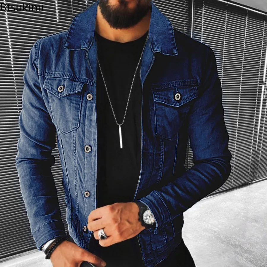 New Men's Denim Jackets 2024 Spring Autumn Casual Slim Fit Stylish Motorcycle Jean Jackets Man Lapel Denim Tops Trend Streetwear