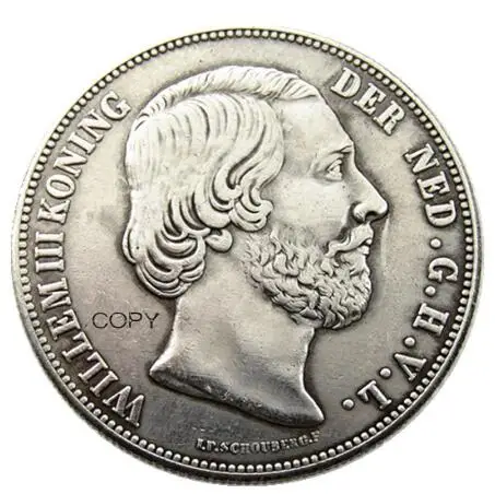 

Нидерланды, 1717 3 Gulden Willem lll Посеребренная копировальная монета (38 мм)