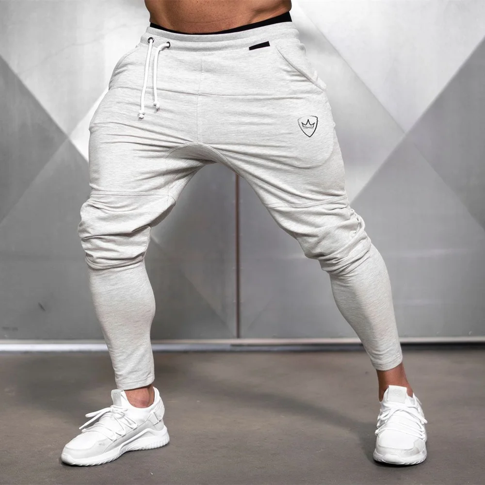 Men Gym Sweatpants Jogging Spring Autumn Male Casual Trousers Male Fitness Sport Workout Cotton Track Pants Men's Sportswear white sweatpants