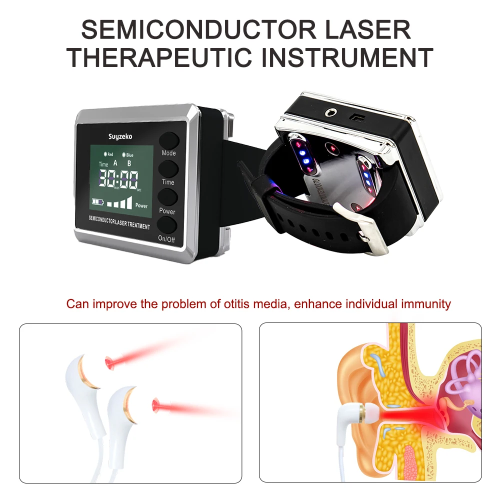 Physiotherapy Watch Medical Semiconductor Laser Therapy Wrist Watch Treatments Hypertension Diabetes Nerve Pain Relief 4 Colors factory directly low level semiconductor soft laser therapy wrist watch